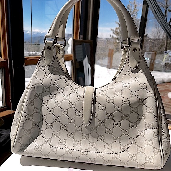 Gucci: Bardot Guccissima Jackie O Piston Lock Shoulder Bag (Ivory) - Picture 6 of 17